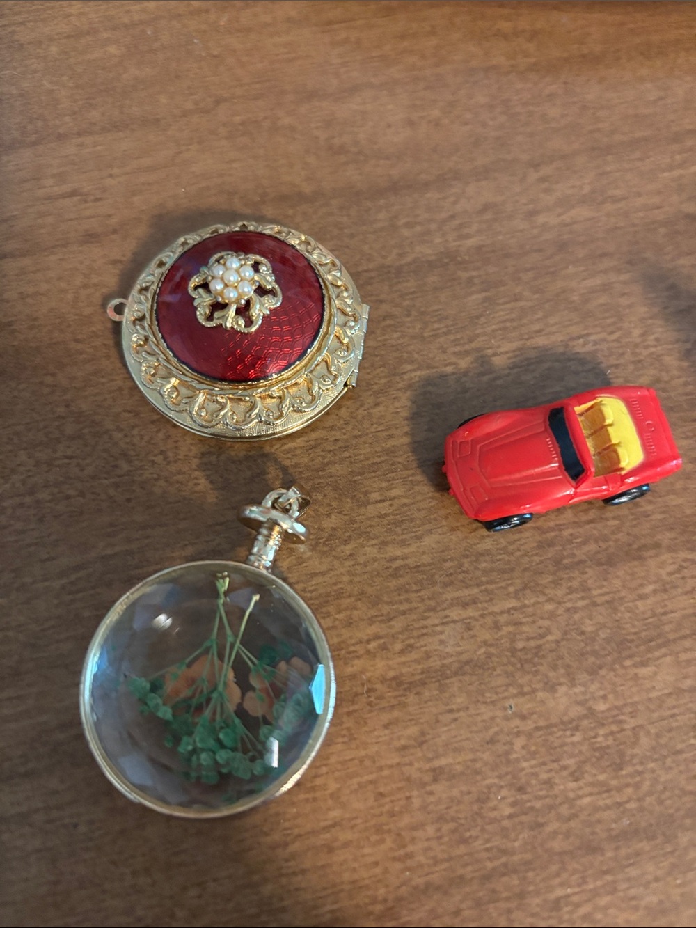 Bundle If Tiny Trinkets - Gold Tone Decorative Locket with Red Enamel Center
